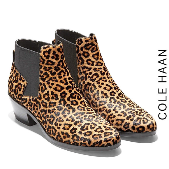 Cole Haan NEW Gia Calf Hair Leopard Print Low-Heel Slip-On Ankle Bootie Size 6.5 - Picture 1 of 15